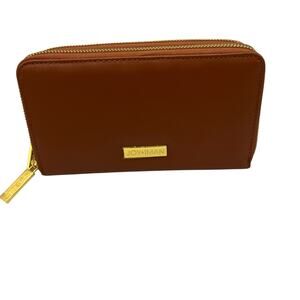 Joy & Iman New W/O Tags Brown Leather Clutch Double Zip RFID Blocking Strapless